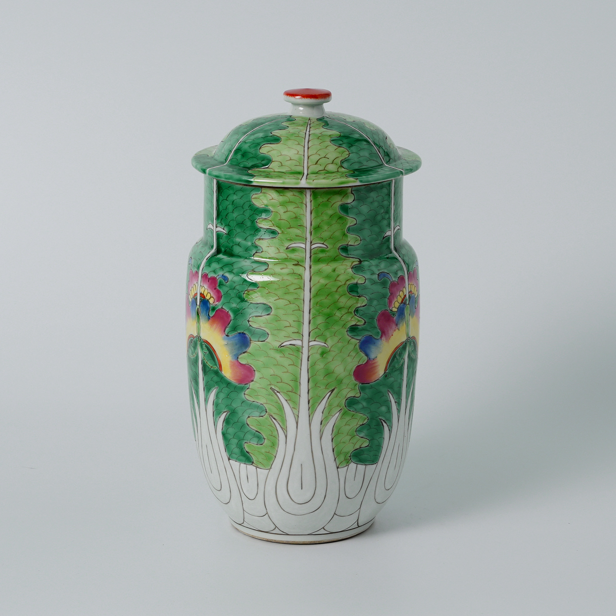 Chinese Hand-Painted Pastel Bok Choy Ceramic Ginger Jar Butterfly Pattern 31