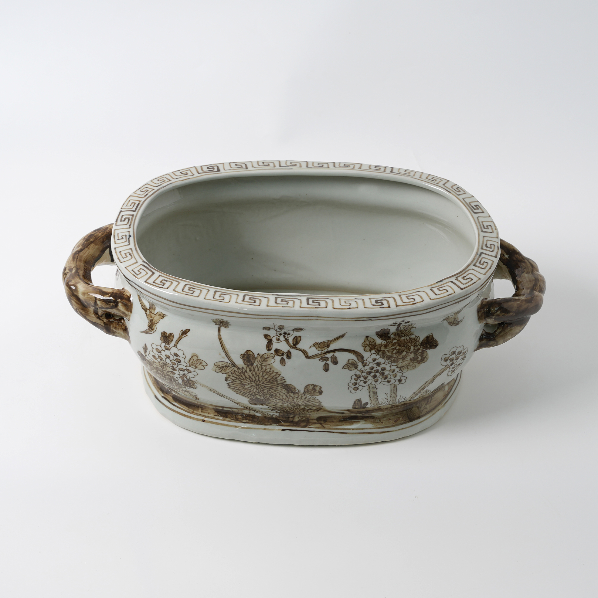 Brown antique hand-painted double-handled ceramic flower pot 80