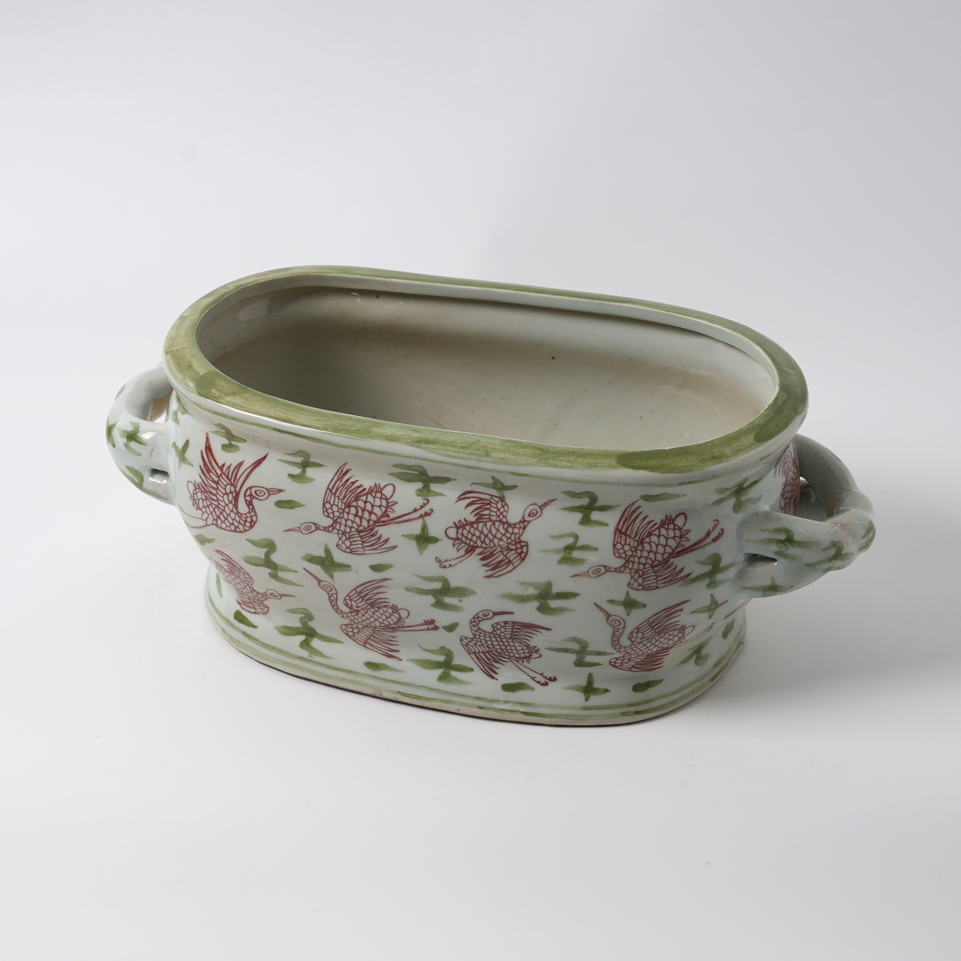 Red Bird Antique Hand-Painted Double-Handled Ceramic Flower Pot 82