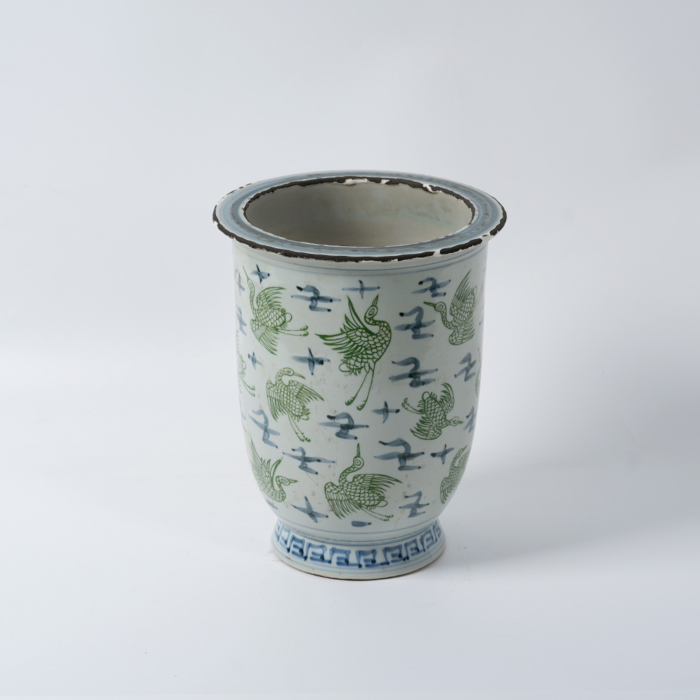 Green Crane Antique Hand-Painted Ceramic Flower Pot 41
