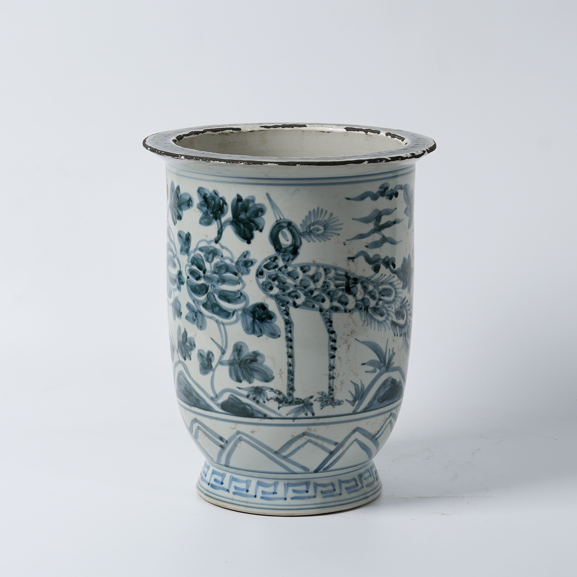 Antique blue and white porcelain hand-painted ceramic flower pot 43