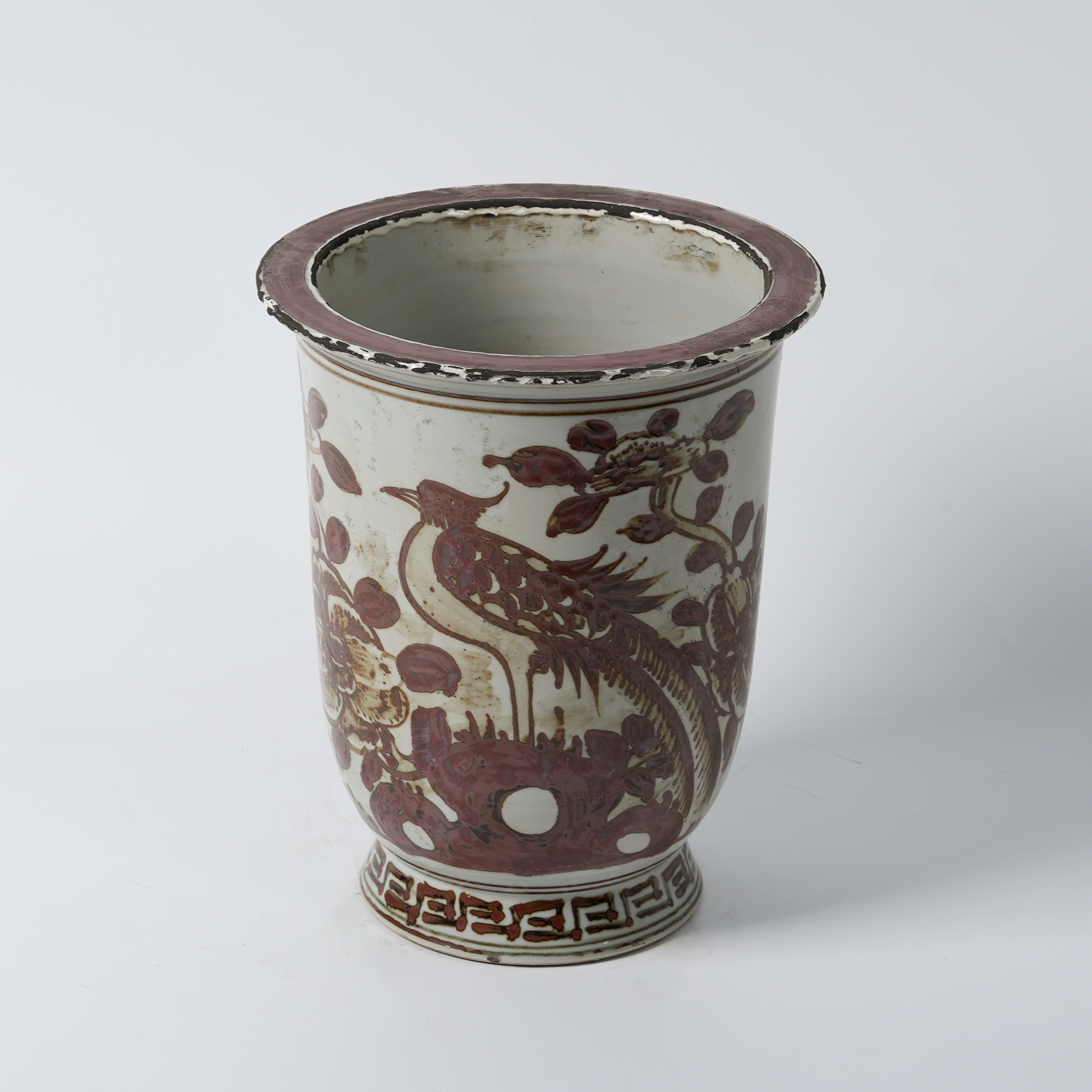 Red antique hand-painted ceramic flowerpot 46