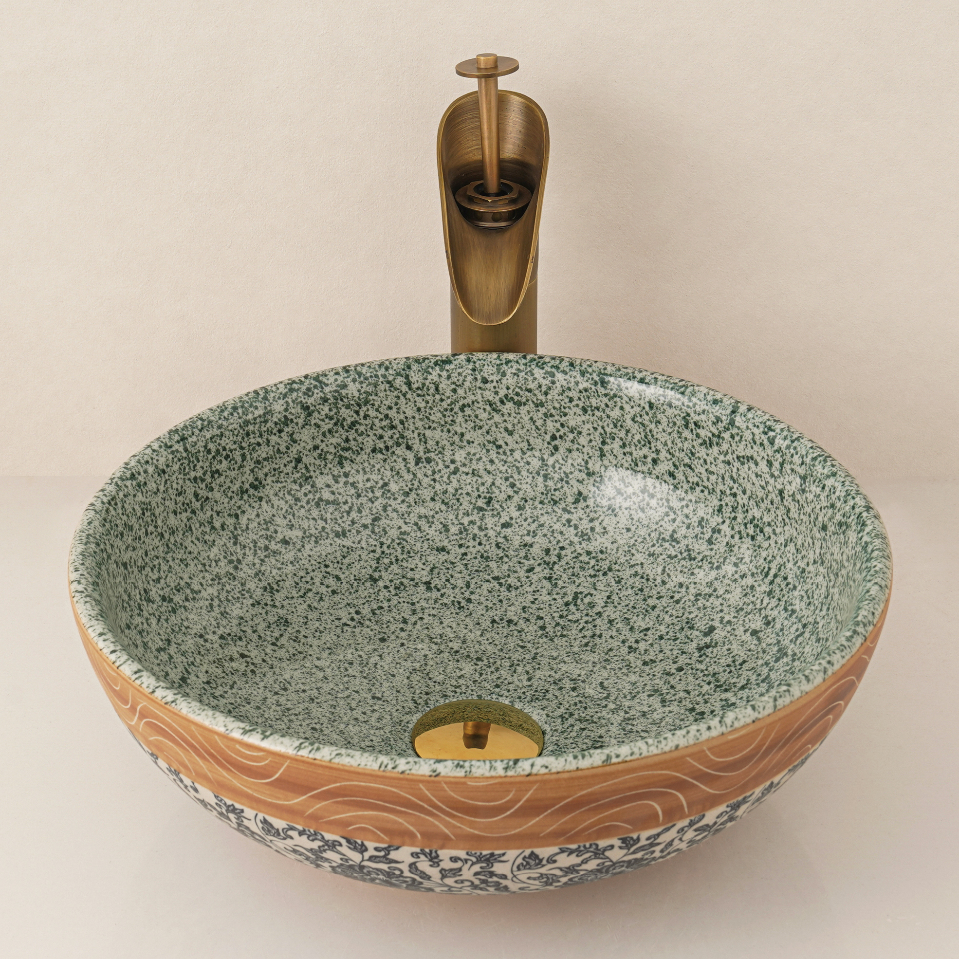 Green hand-painted washbasin
