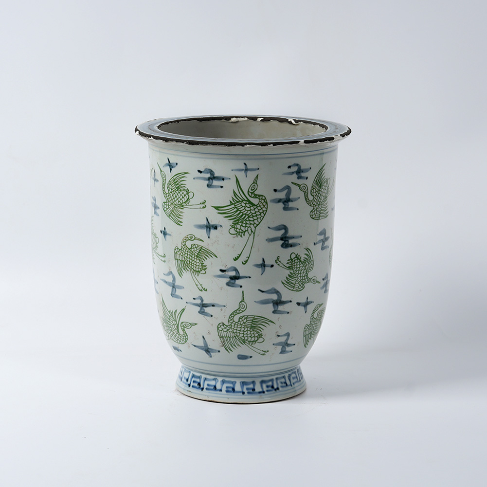 Green Crane Antique Hand-Painted Ceramic Flower Pot 41