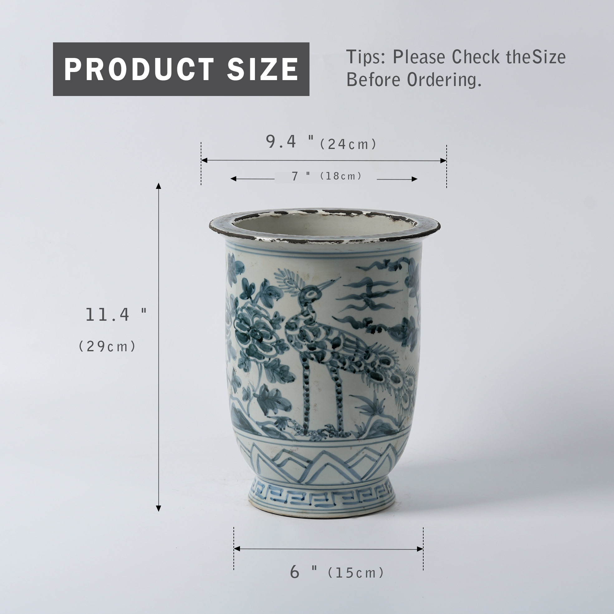 Antique blue and white porcelain hand-painted ceramic flower pot 43