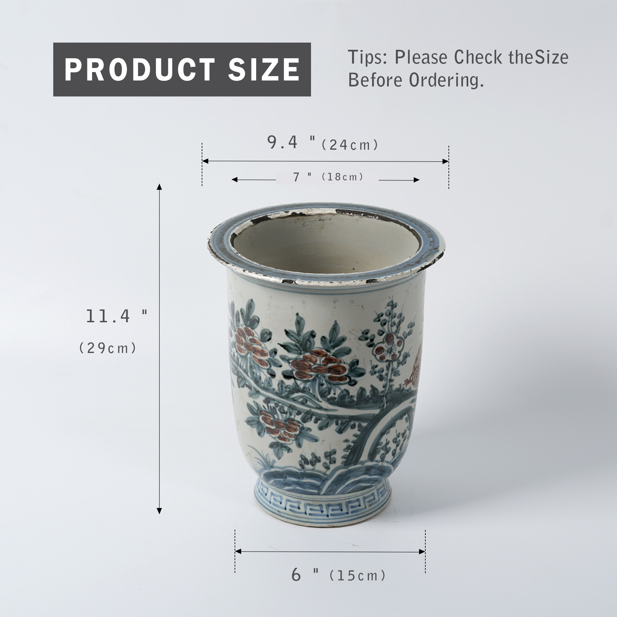 Antique blue and white porcelain hand-painted ceramic flower pot 44