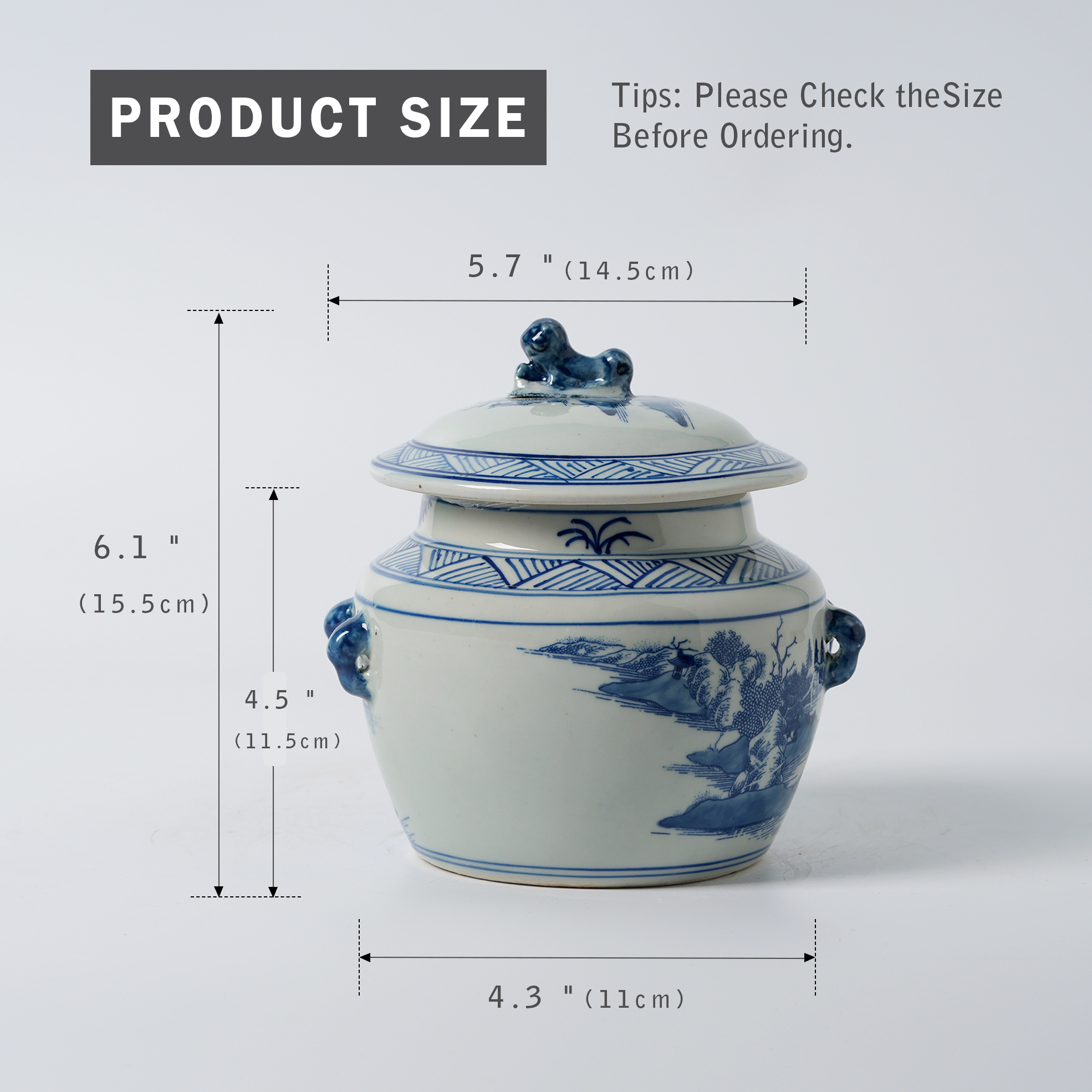 Antique blue and white floral pattern decorated ginger jar lid 69