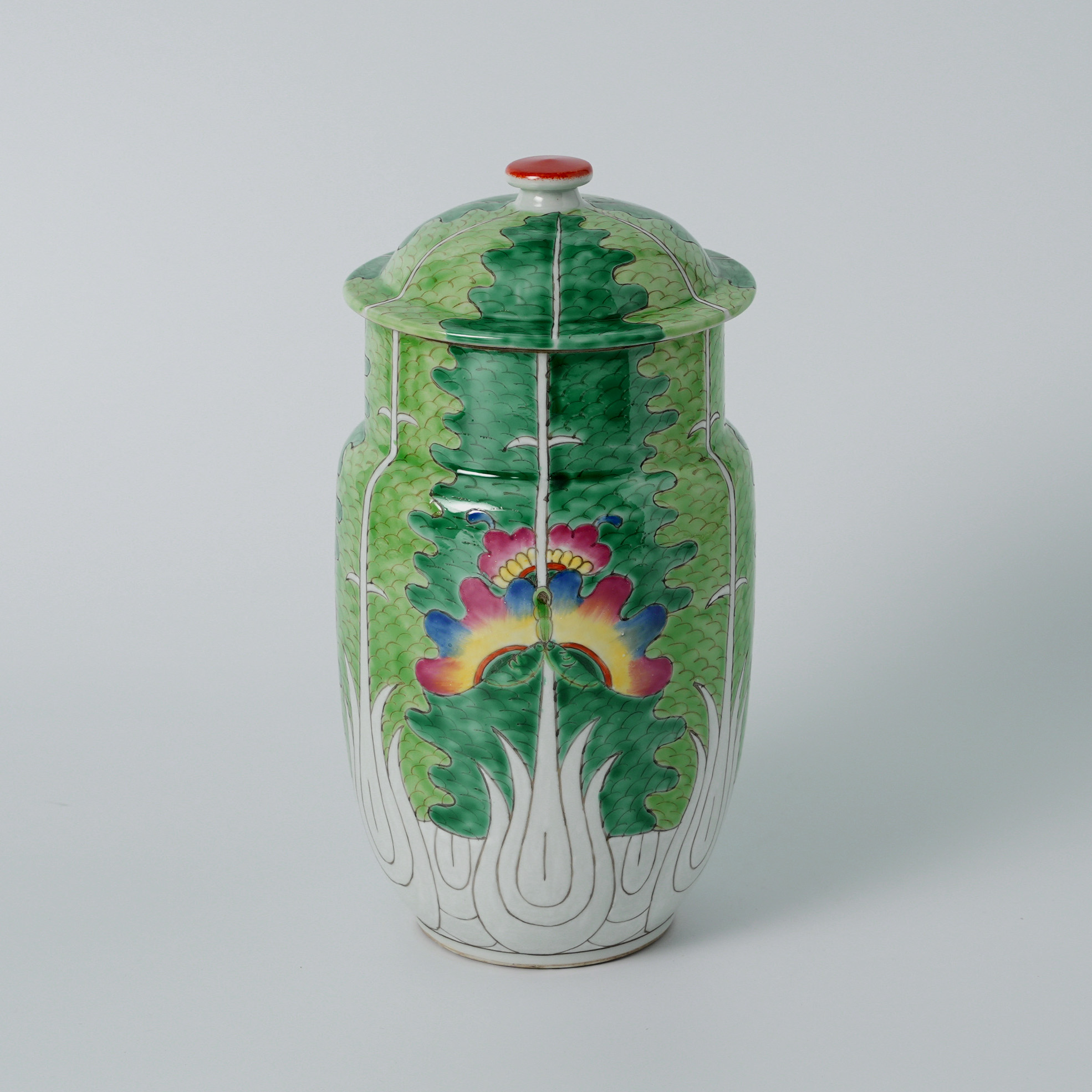 Chinese Hand-Painted Pastel Bok Choy Ceramic Ginger Jar Butterfly Pattern 31