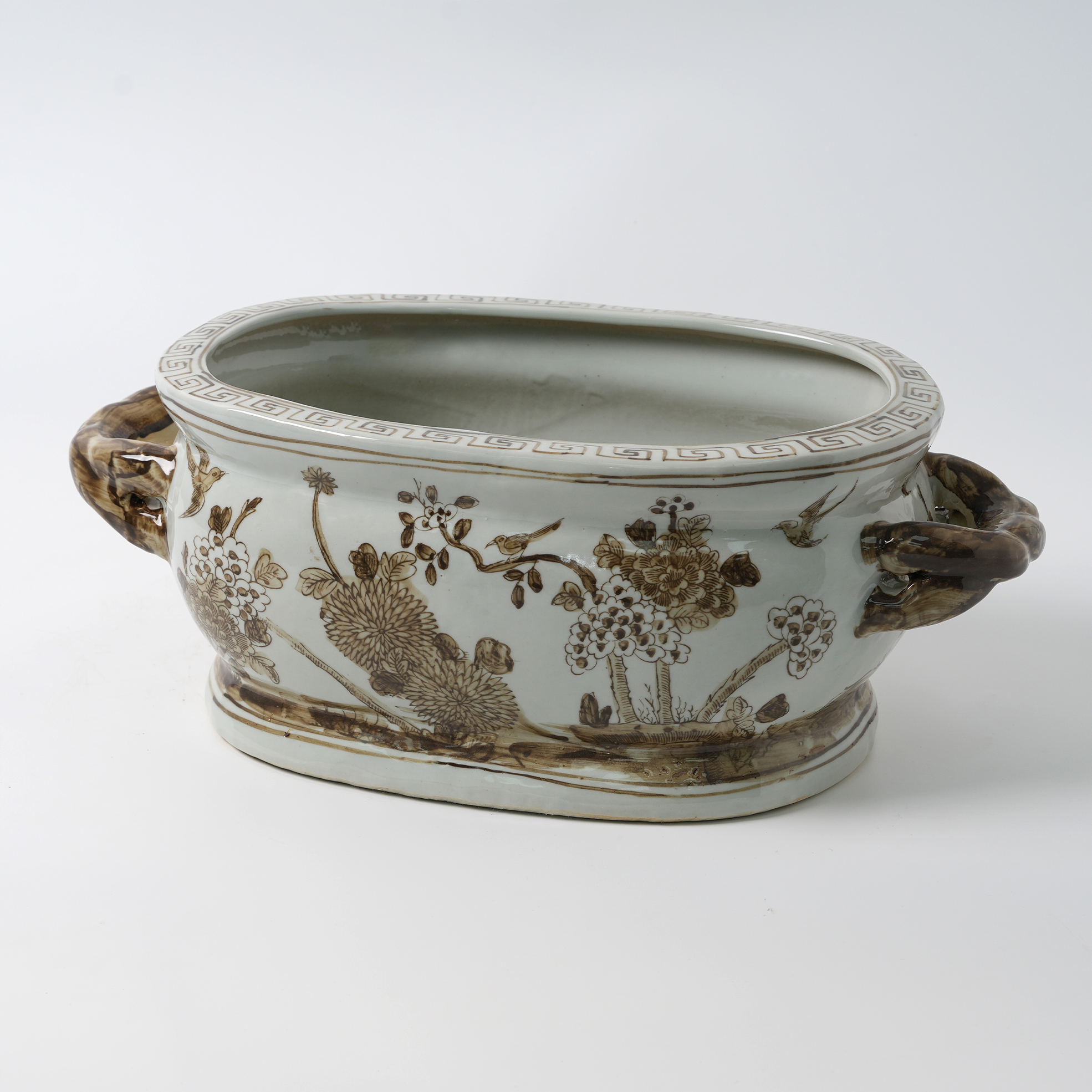 Brown antique hand-painted double-handled ceramic flower pot 80