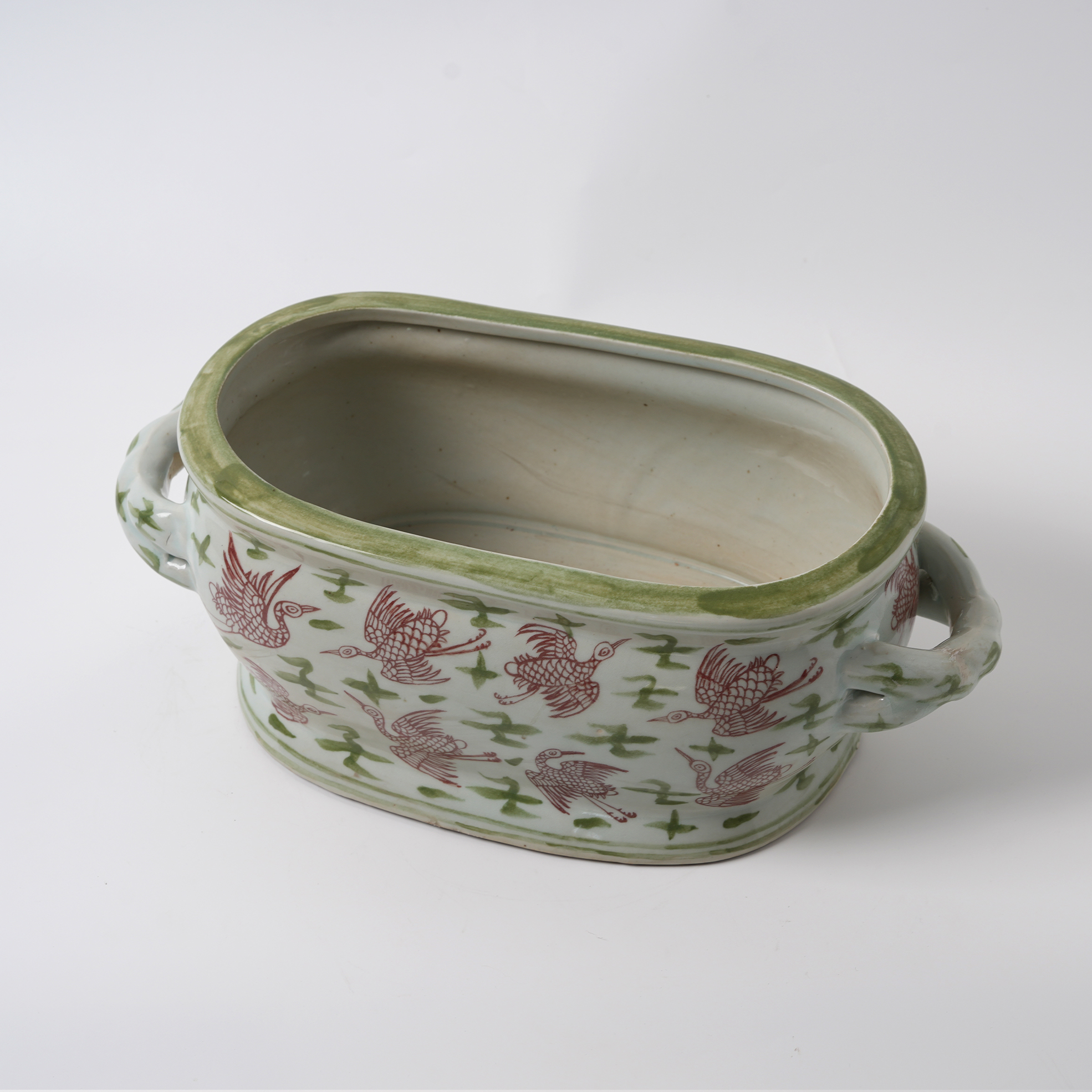 Red Bird Antique Hand-Painted Double-Handled Ceramic Flower Pot 82