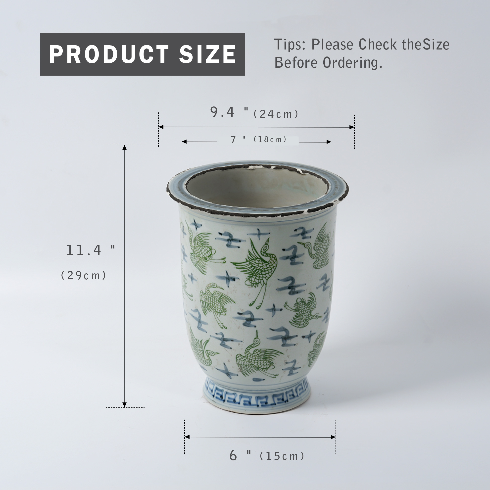 Green Crane Antique Hand-Painted Ceramic Flower Pot 41
