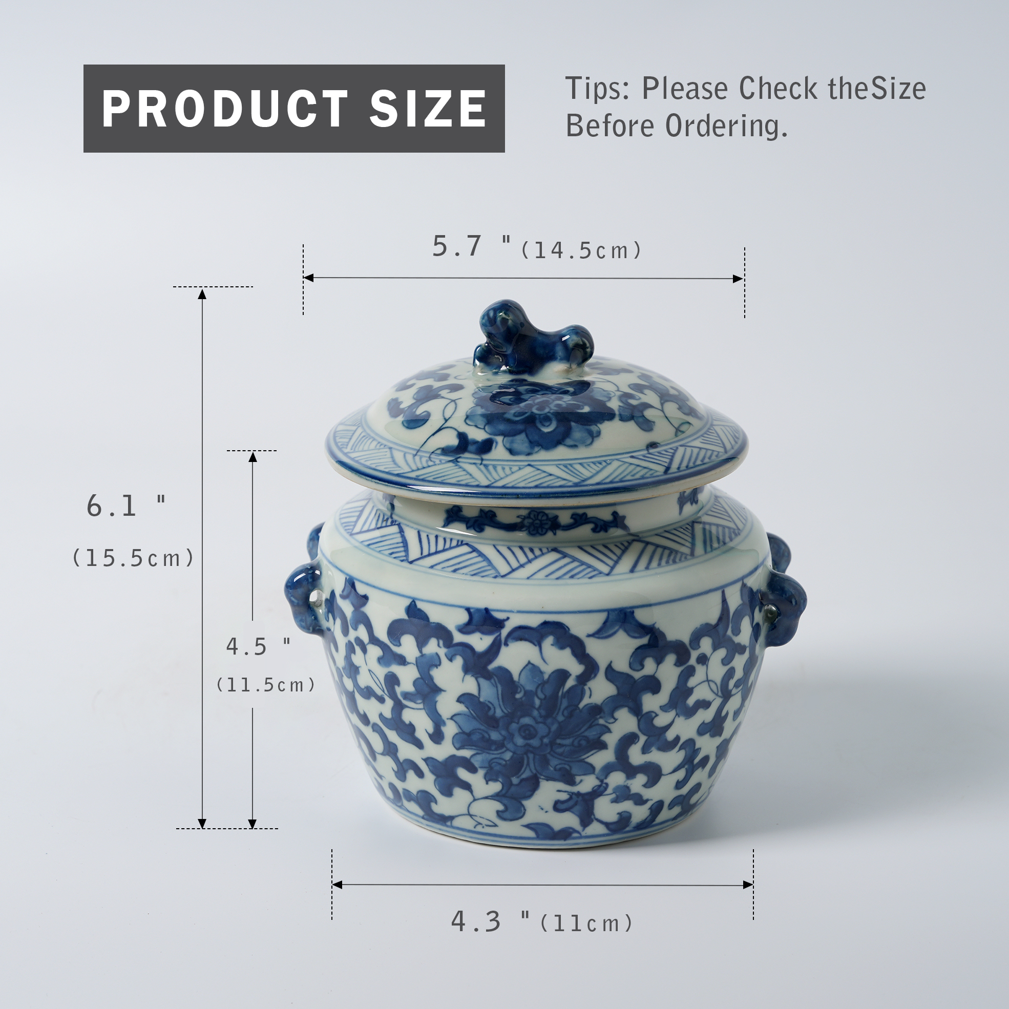 Antique blue and white floral pattern decorated ginger jar lid 70