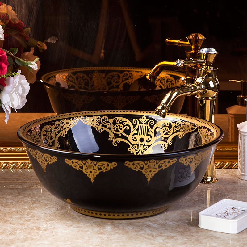 Black and gold washbasin