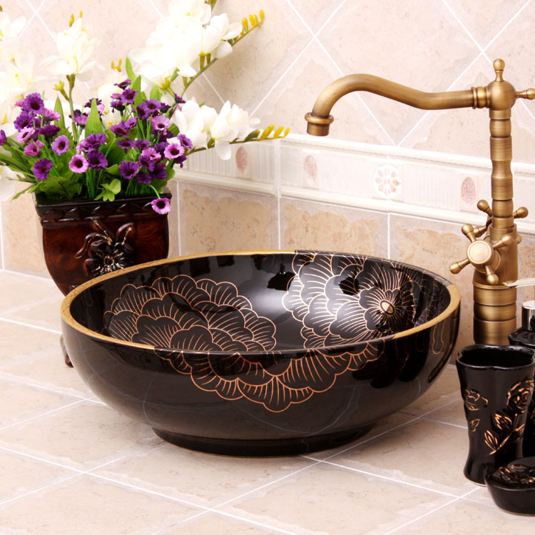 Black and Gold Vein Stone Washbasin