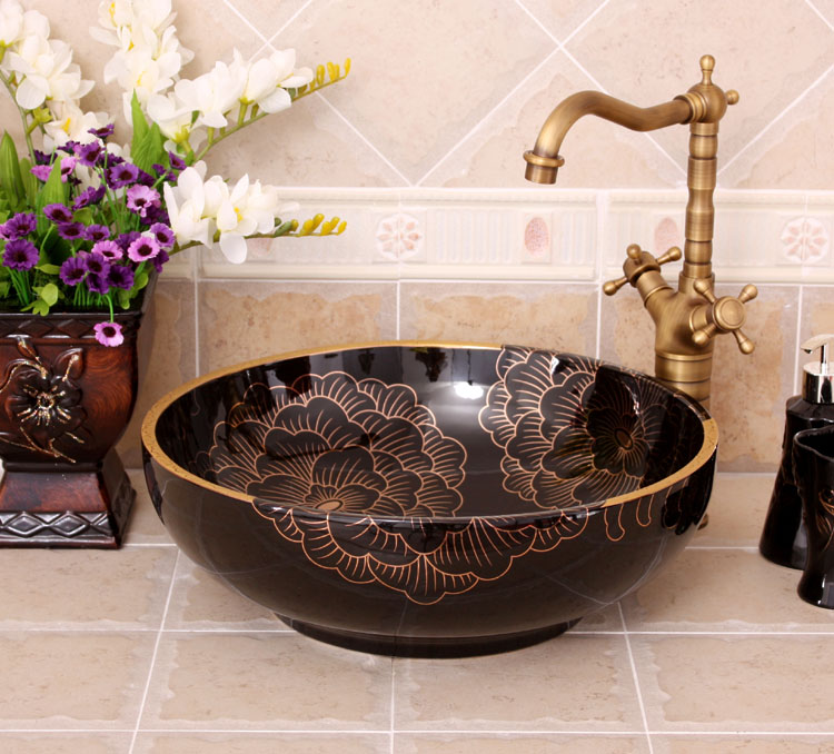 Black and Gold Vein Stone Washbasin