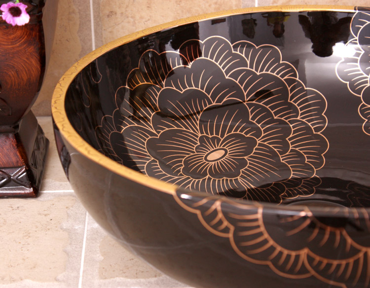 Black and Gold Vein Stone Washbasin