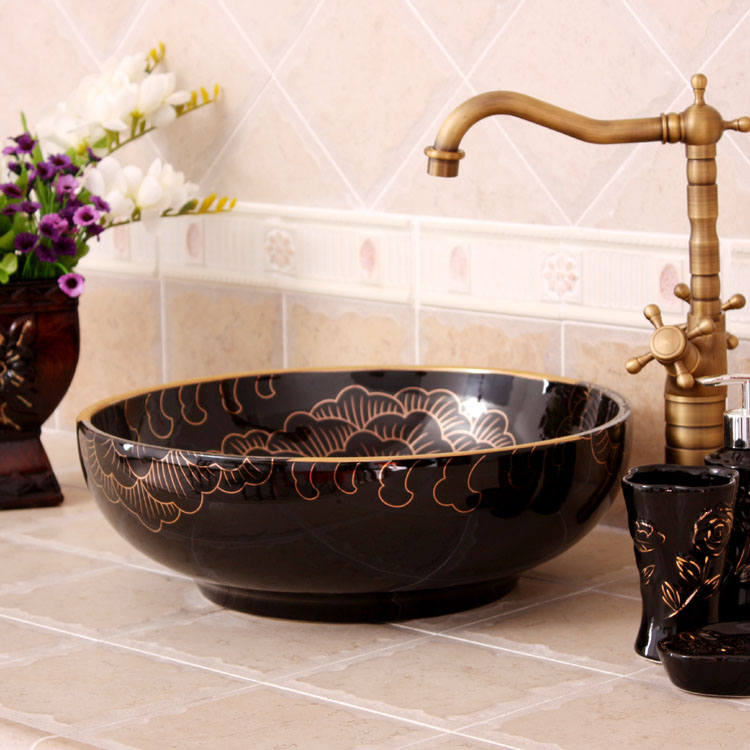 Black and Gold Vein Stone Washbasin