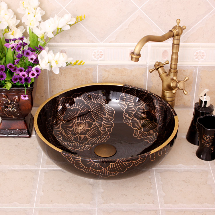 Black and Gold Vein Stone Washbasin