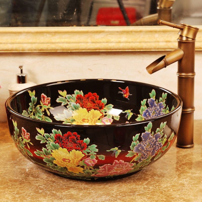 Black floral washbasin
