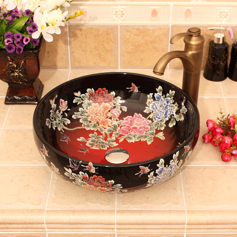 Black floral washbasin