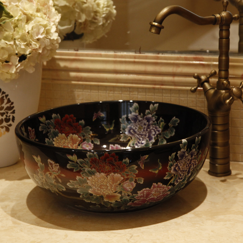 Black floral washbasin