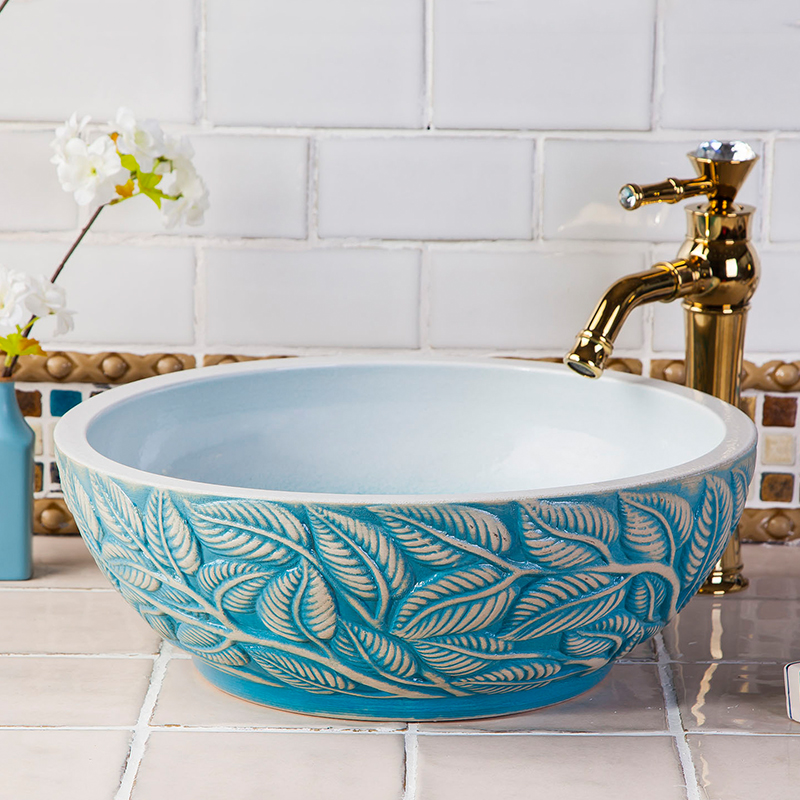 Washbasin with green leaf print
