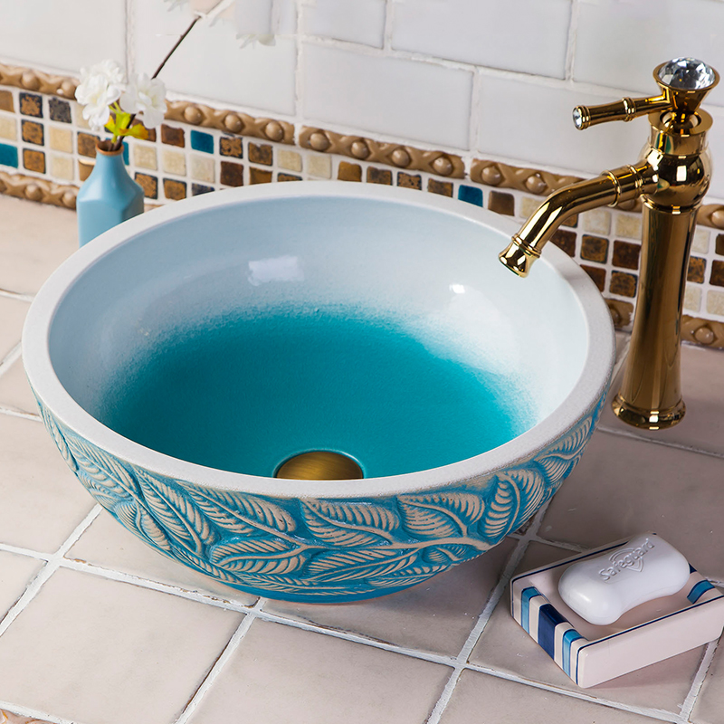 Washbasin with green leaf print