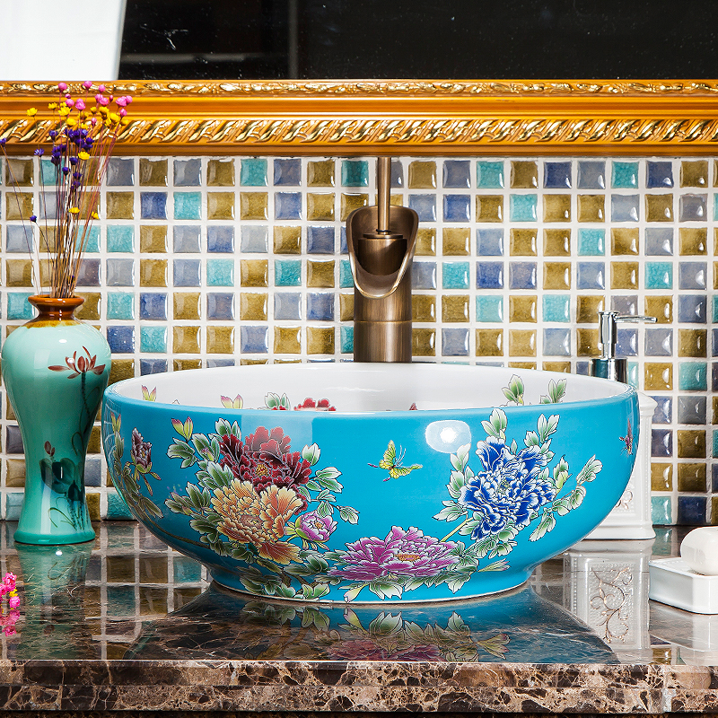 Blue and white floral washbasin