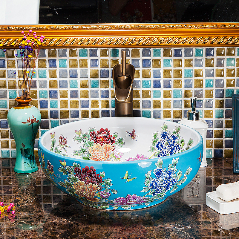 Blue and white floral washbasin