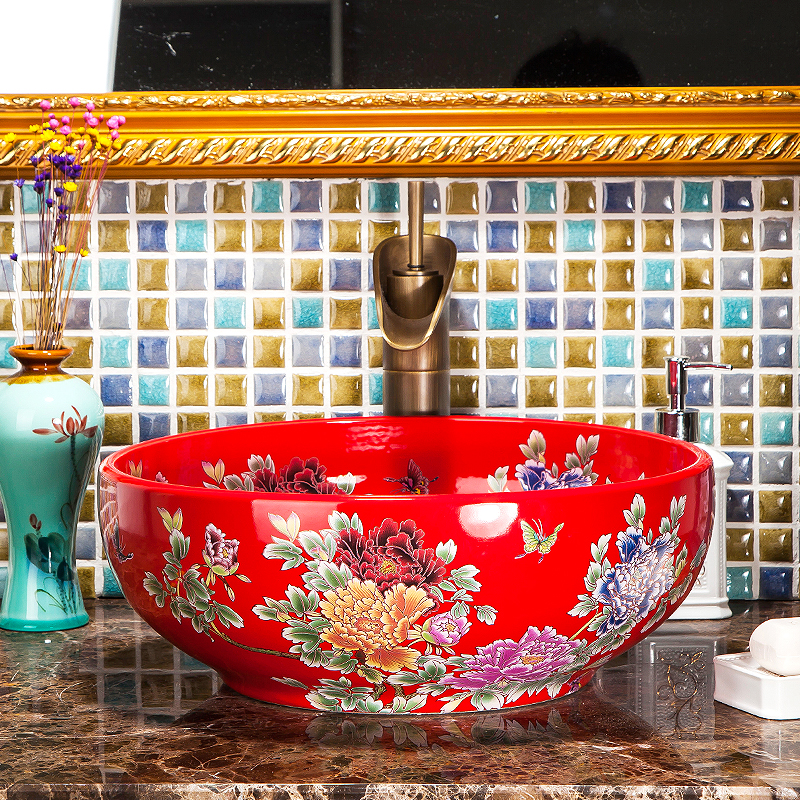 Red floral washbasin