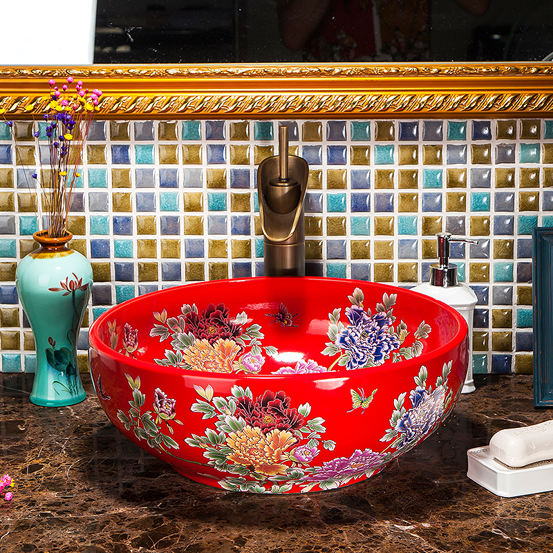 Red floral washbasin