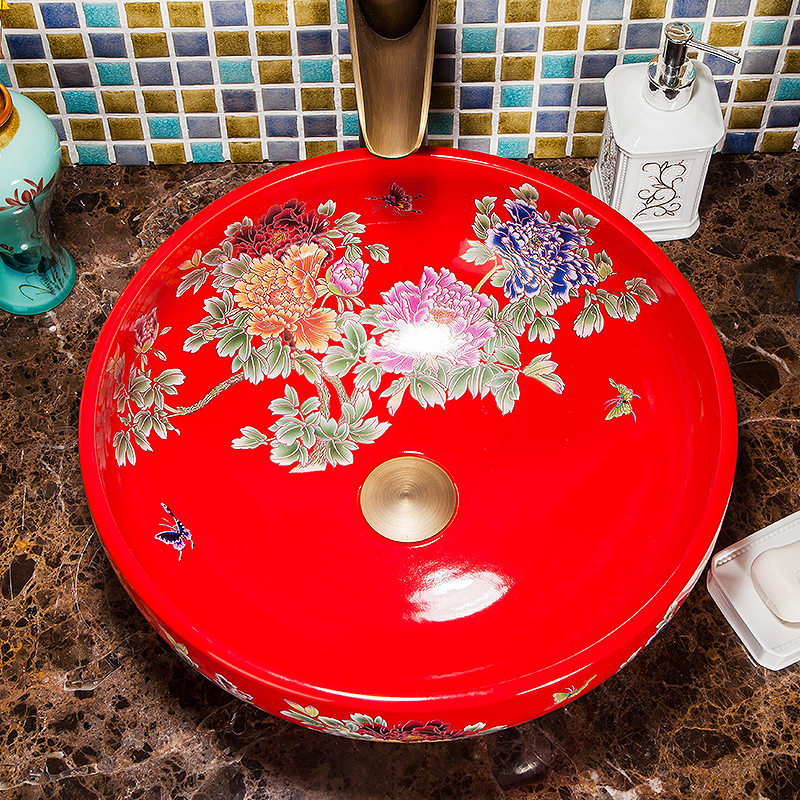 Red floral washbasin
