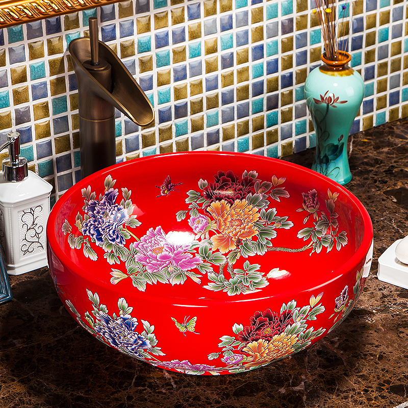 Red floral washbasin