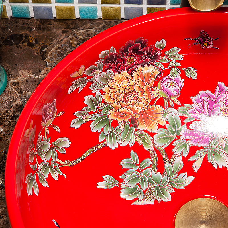 Red floral washbasin