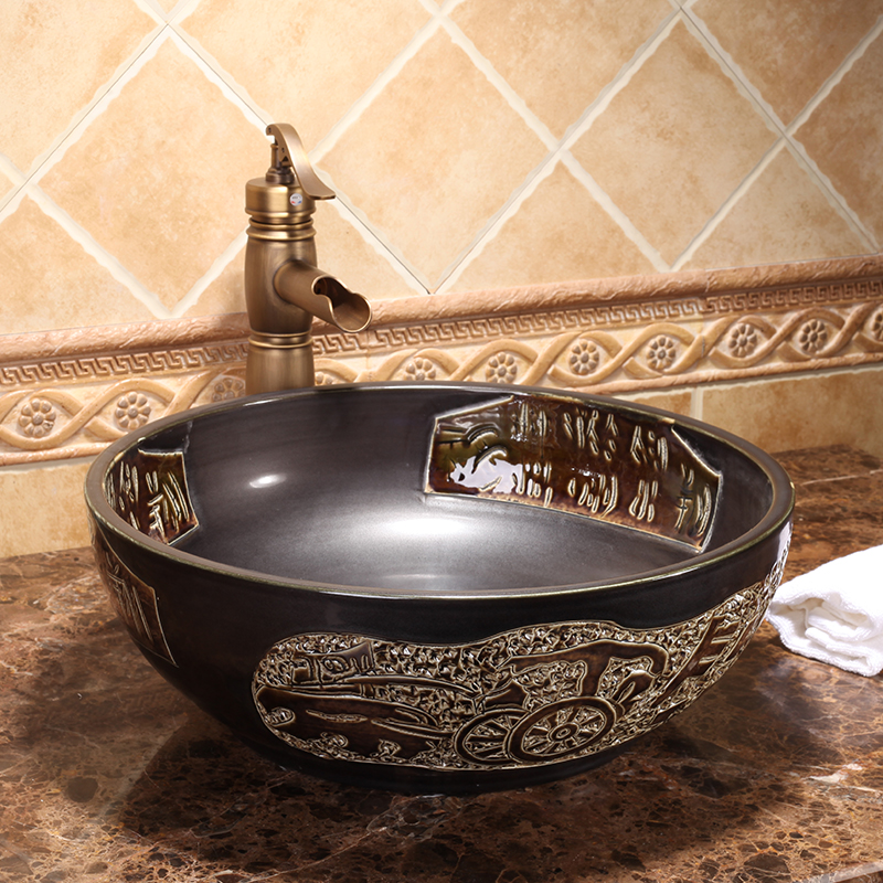 Carved brown washbasin