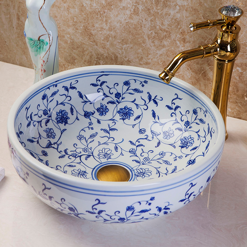 Blue and white washbasin