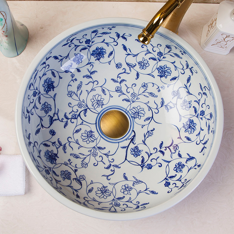 Blue and white washbasin