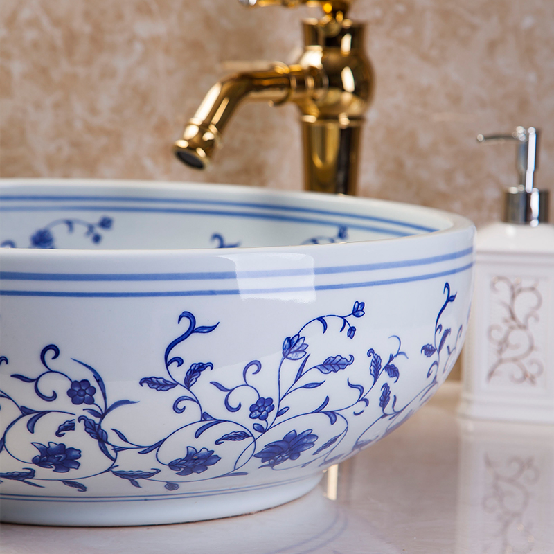 Blue and white washbasin