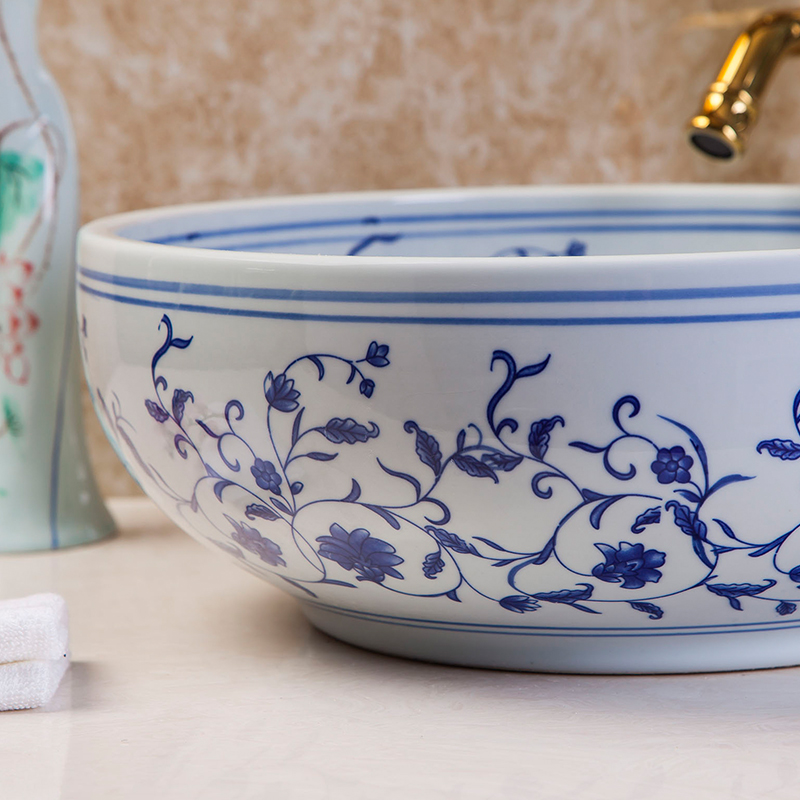 Blue and white washbasin