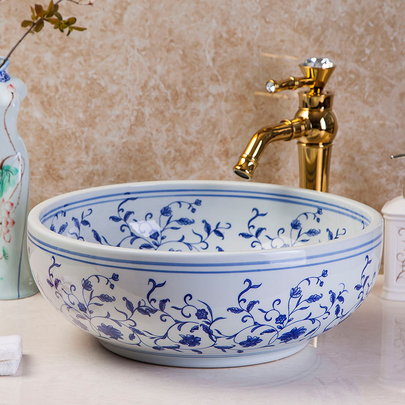 Blue and white washbasin