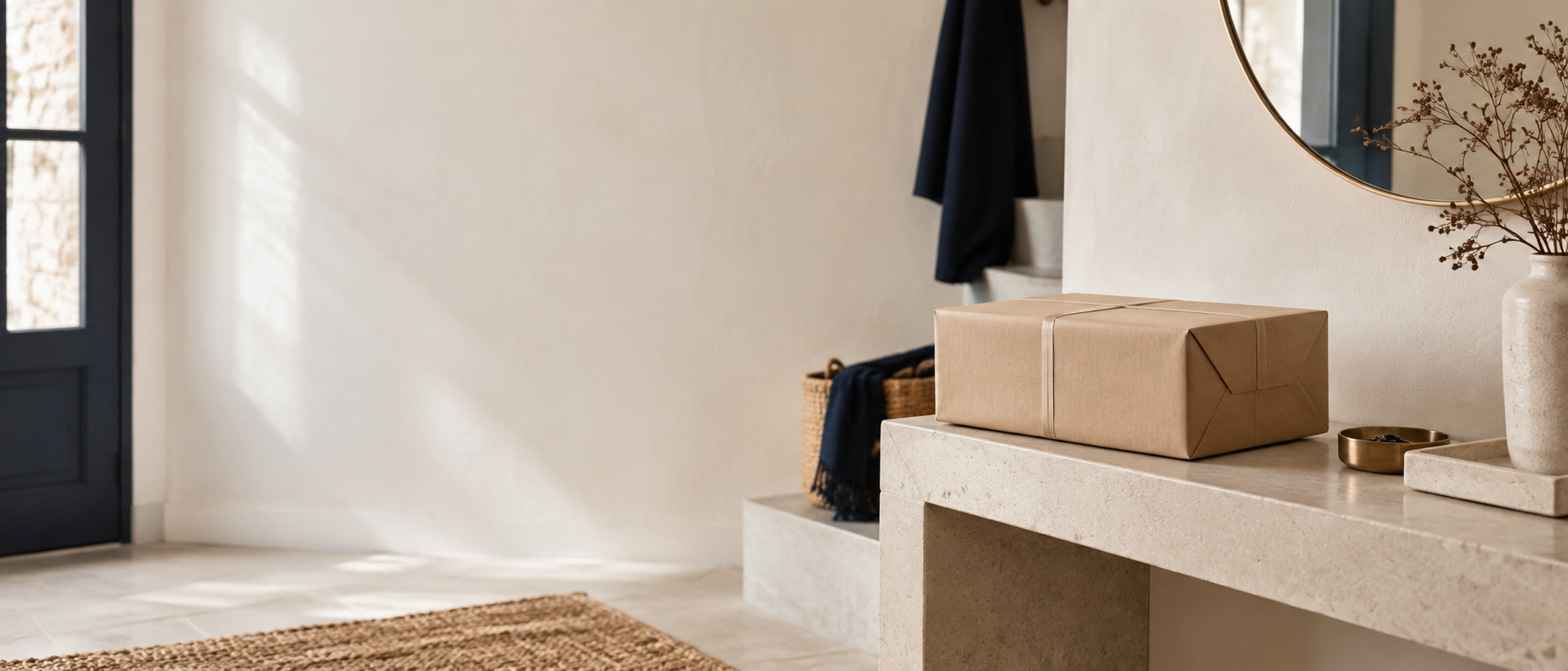 A carefully prepared parcel in a calm contemporary interior