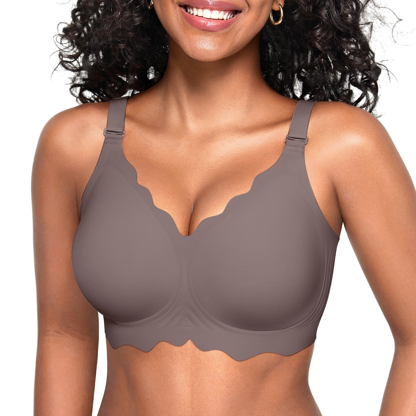 Scalloped Seamless Full Coverage Convertible Bra - Grey - M