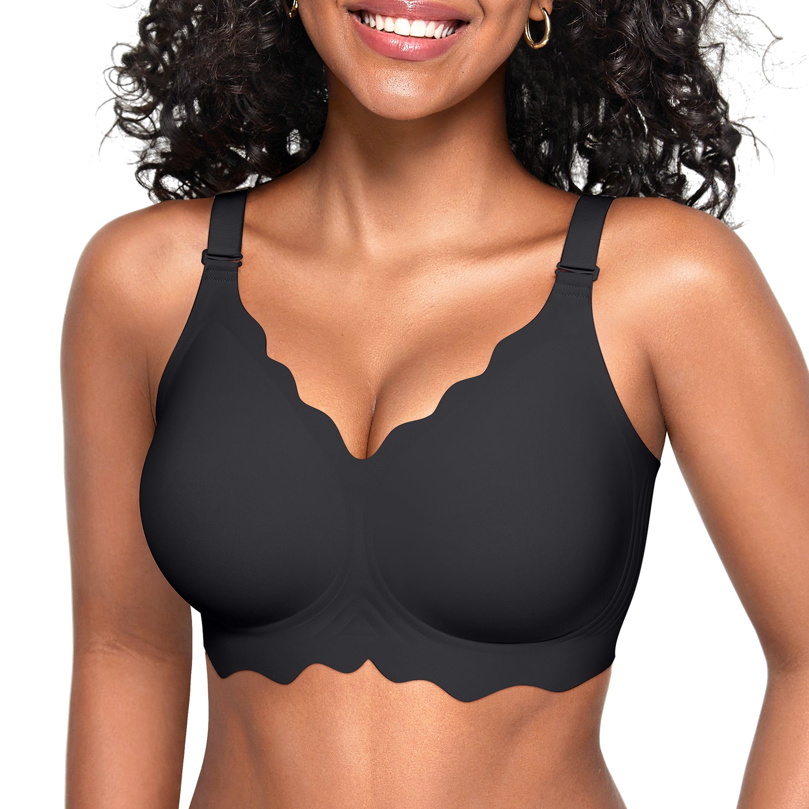 Scalloped Seamless Full Coverage Convertible Bra - Black - M