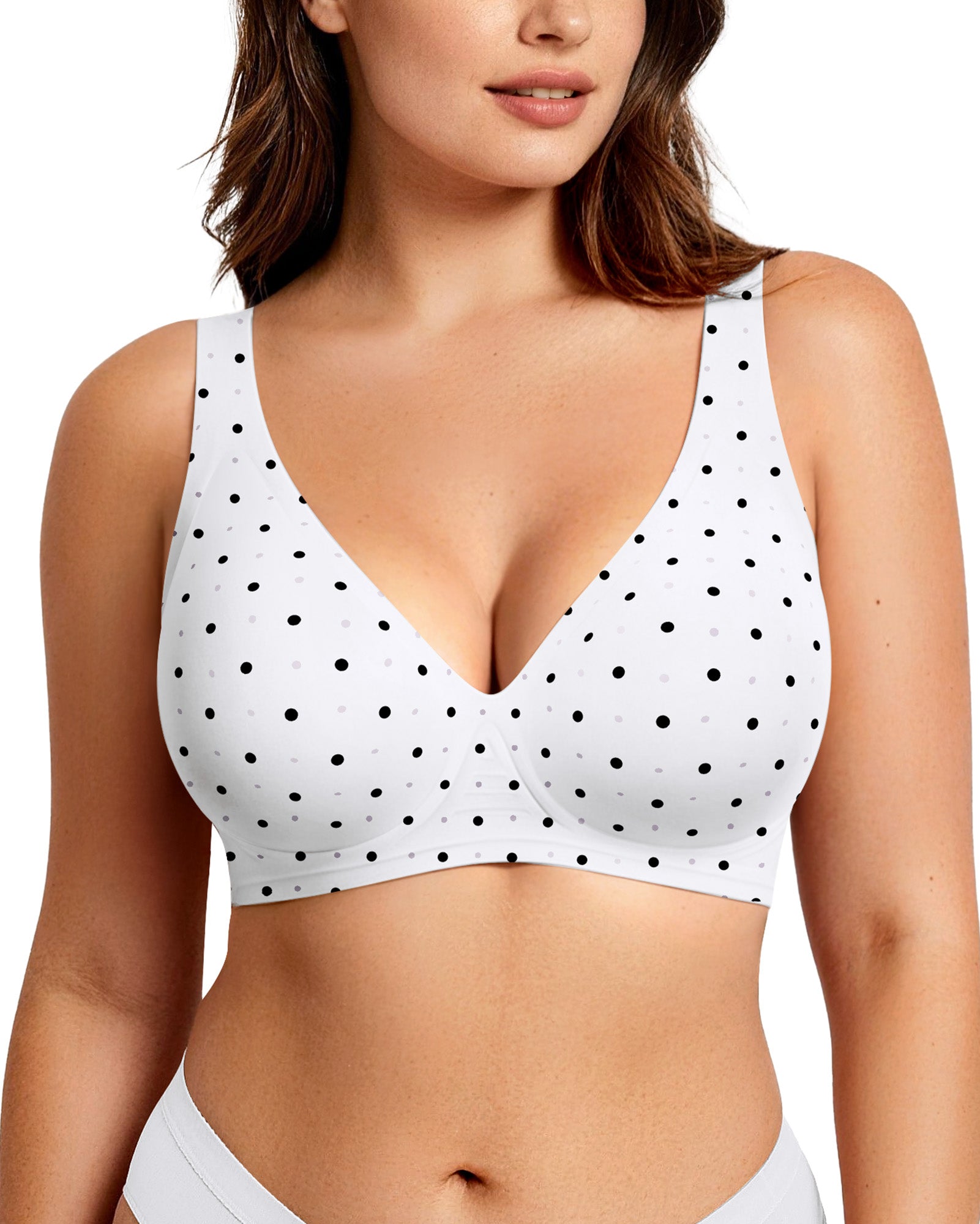 Deep V Jelly Bra No Underwire - White Polka Dot - XL