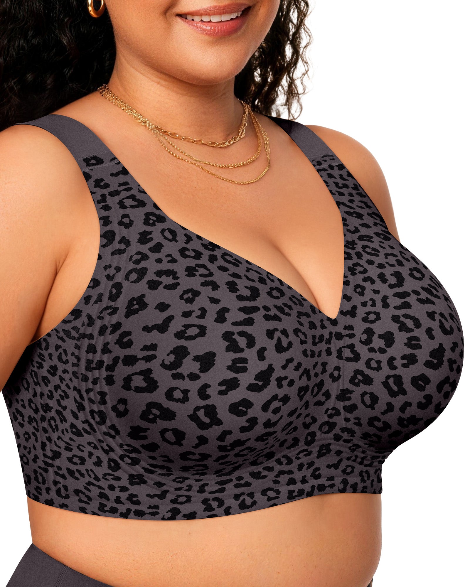 Jelly Bra Plus Size Supportive Seamless Bras - Grey Leopard - S