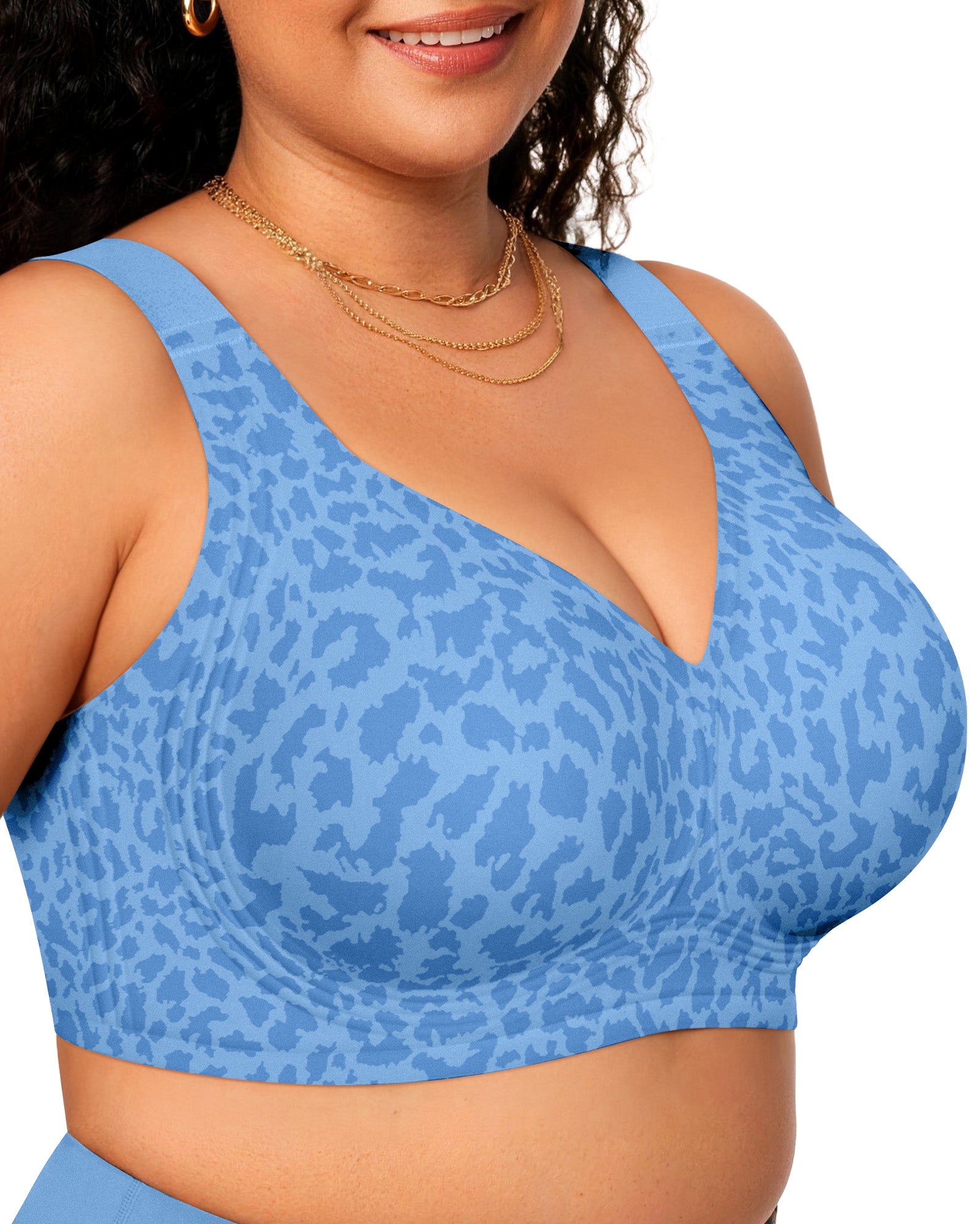 Jelly Bra Plus Size Supportive Seamless Bras - Sky blue Leopard - M