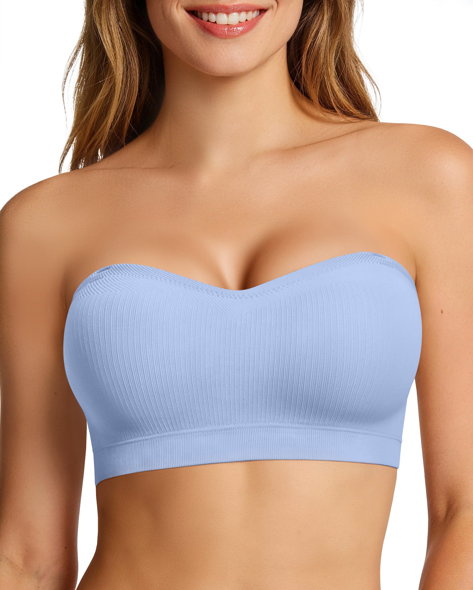 Wireless Strapless Bra Tube Top - Sky Blue - 3XL