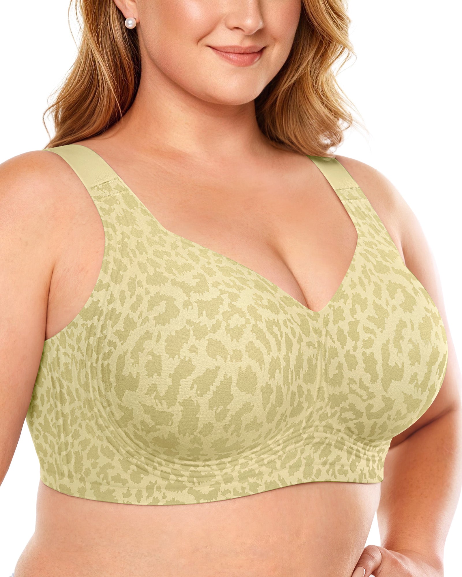 Jelly Bra Plus Size Supportive Seamless Bras - Green Leopard - L