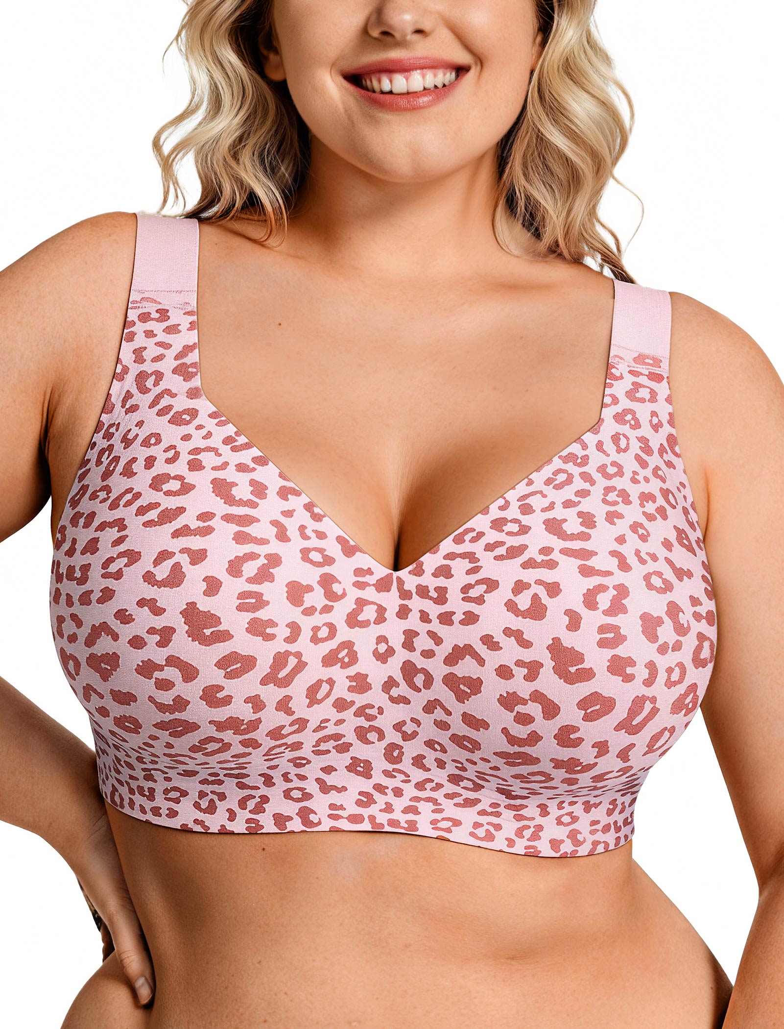 Jelly Bra Plus Size Supportive Seamless Bras - Pink Leopard - 3XL