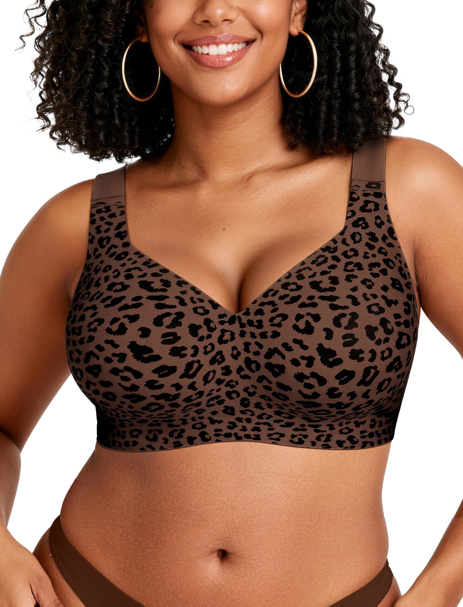 Jelly Bra Plus Size Supportive Seamless Bras - Coffee Leopard - 4XL